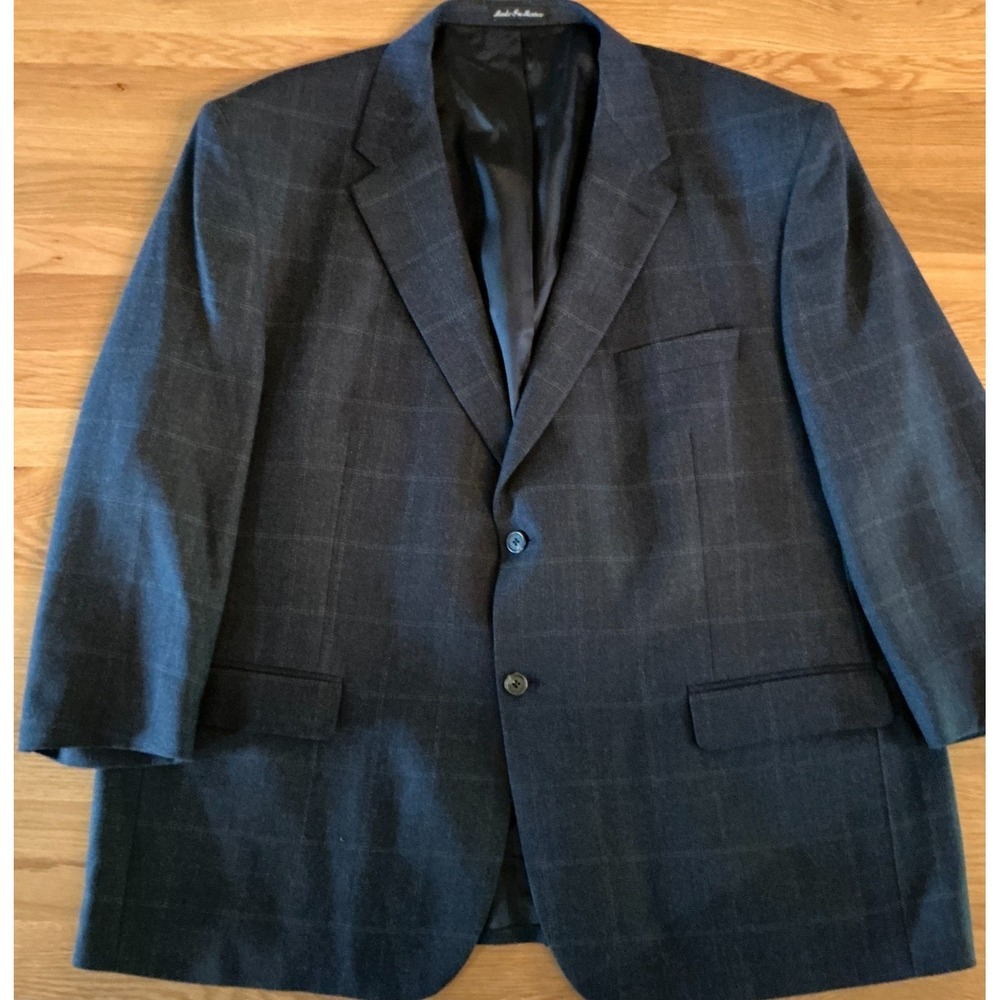 Lauren Ralph Lauren 52 Navy Plaid Wool Blazer Mens XL Sport Coat 22.5" Sleeve